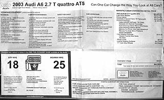 window sticker 2003 Audi A6 2.7T Bi-Turbo AWD