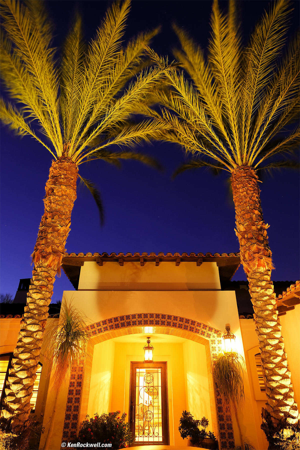 Andalusian Palm Mansion at Dusk