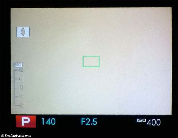 Fuji X100 Electronic Viewfinder, shutter half-pressed and ready to fire