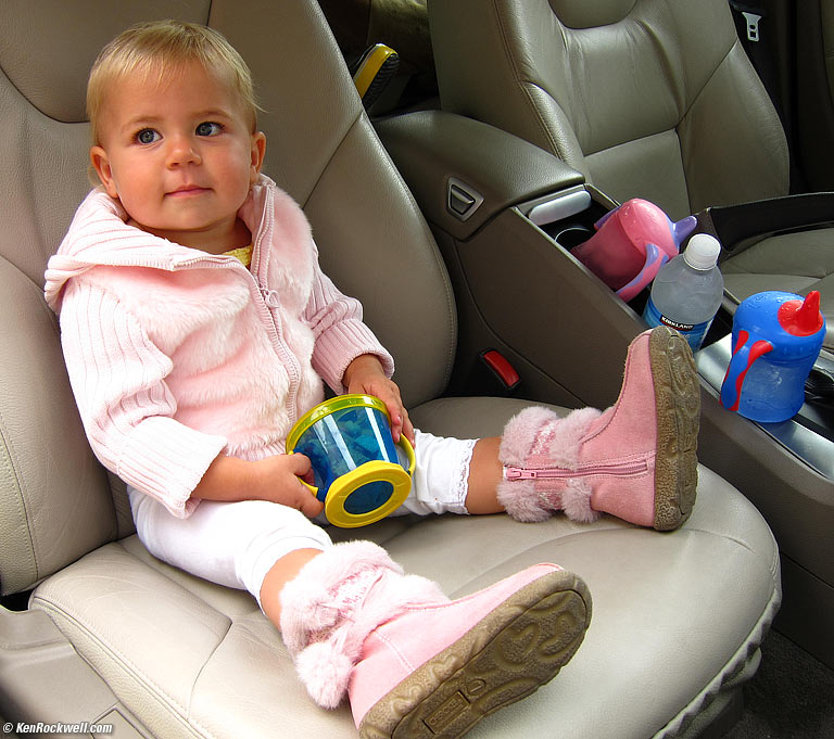 Katie sitting in the Volvo