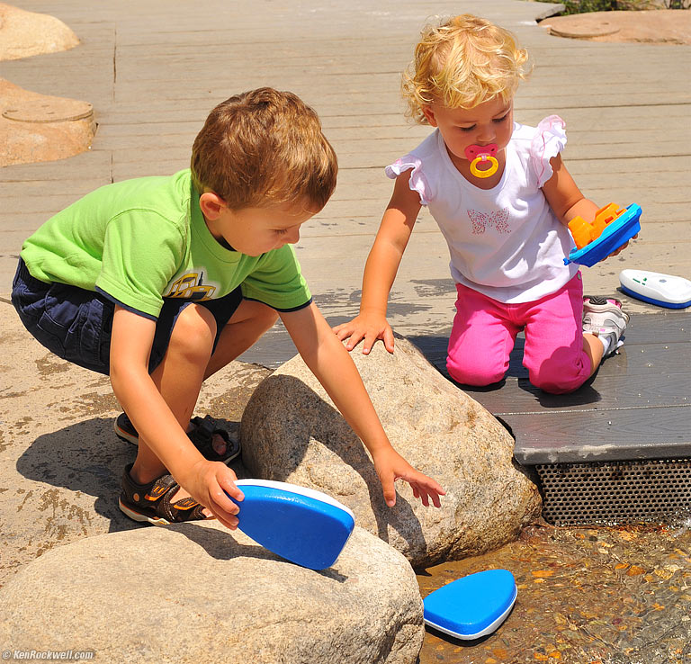 Katie and Ryan playing with boats at Quail Gardens.