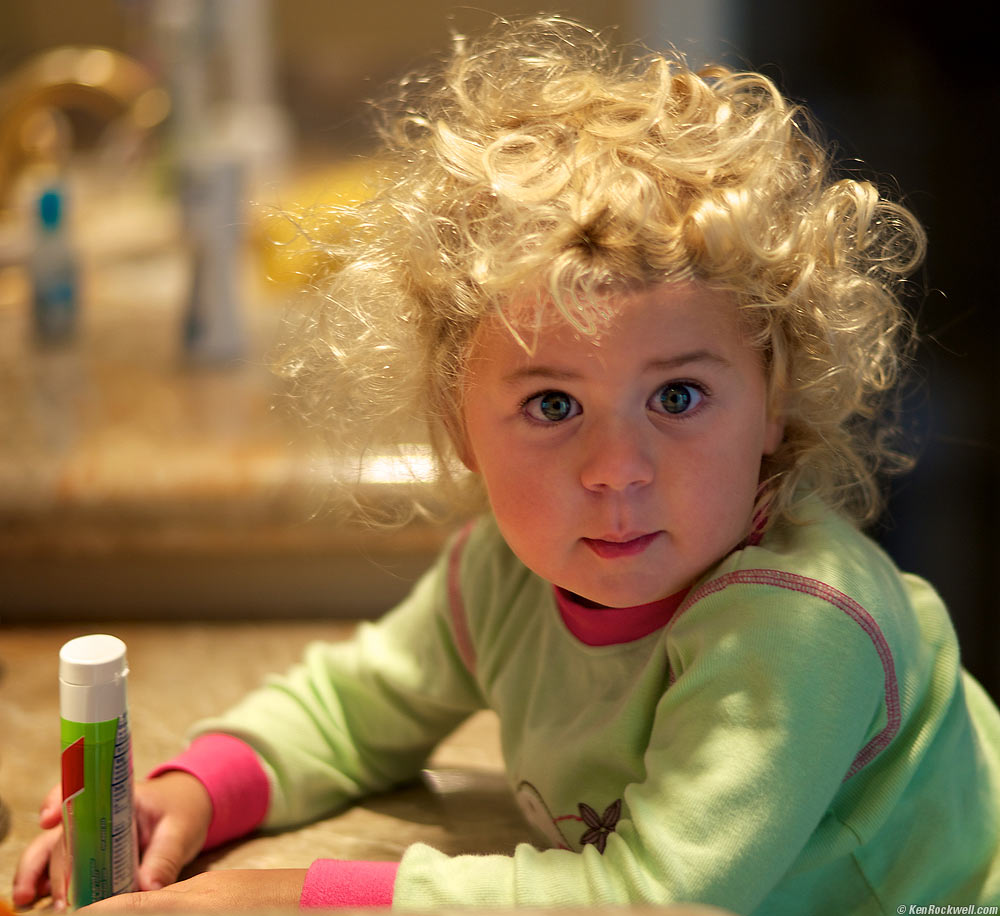Katie wakes up, and explores her vanity counter. 
