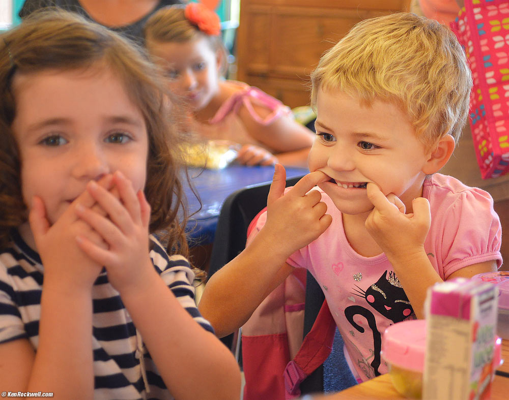 Busted! Katie makes a funny face.