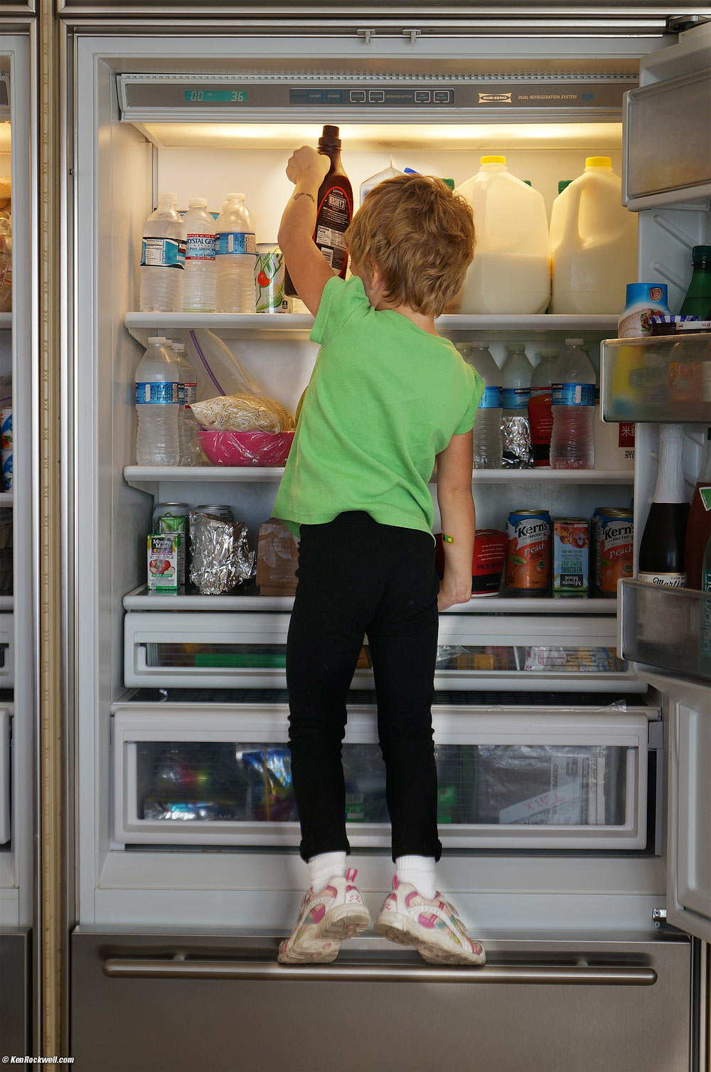 Katie breaks the rules to get the chocolate for her milk.