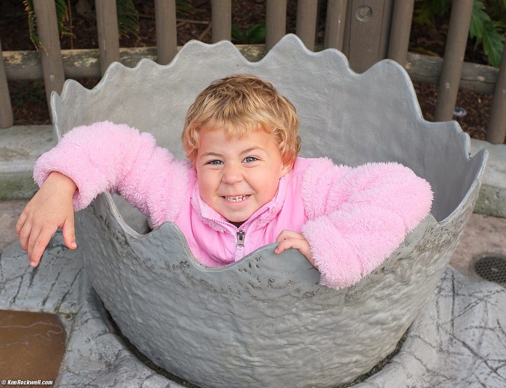 Katie in the dinosaur egg at Legoland
