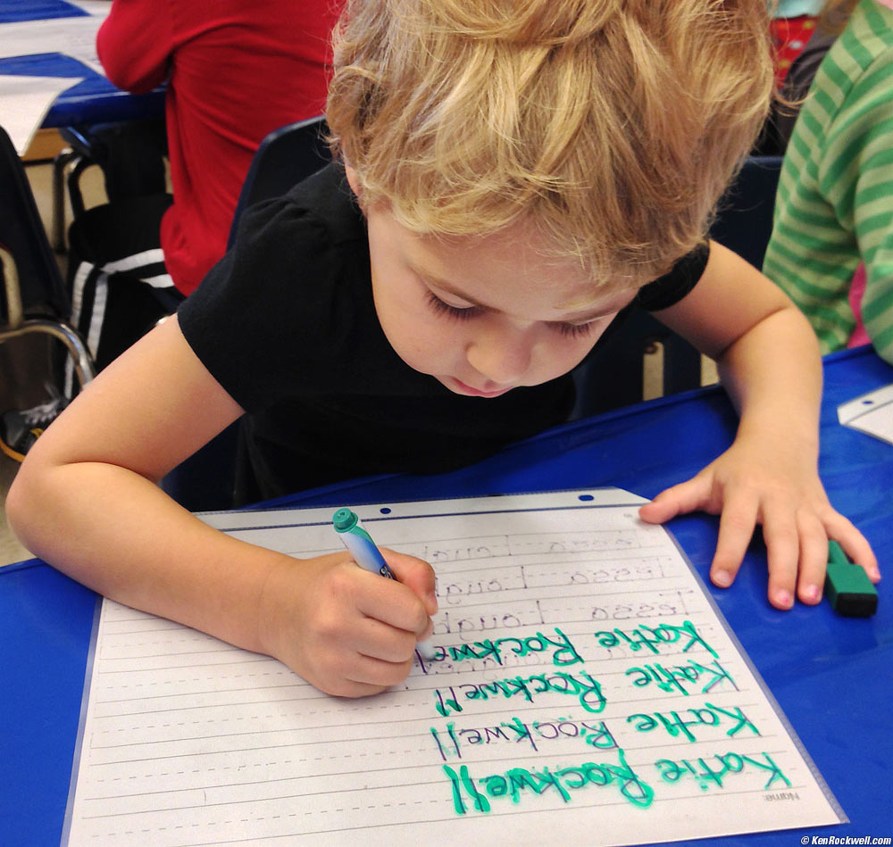 Katie writing her name
