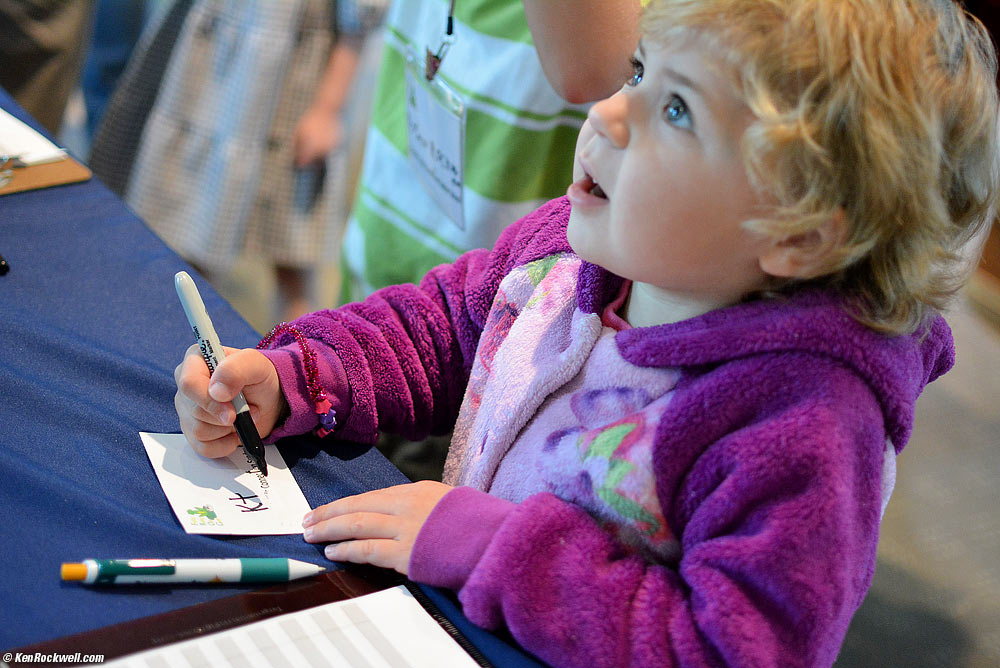 Katie signs-in to her first day of Sunday School.