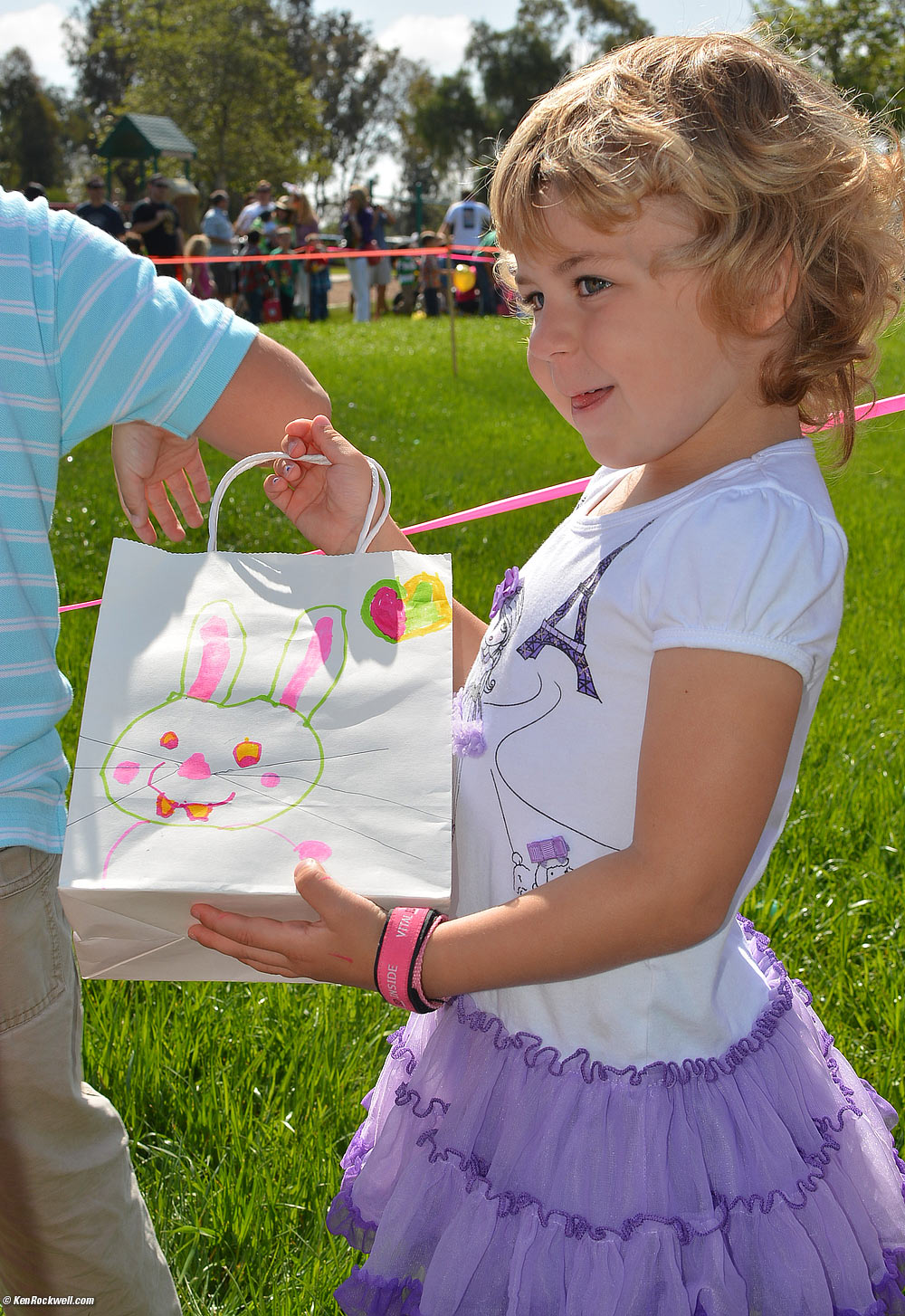 Katie's ready with the Easter bag she made herself!