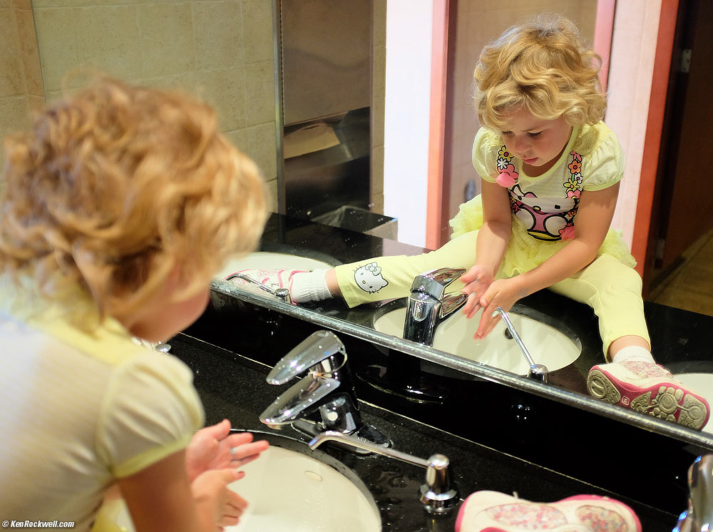 Katie washes her hands at Benihana