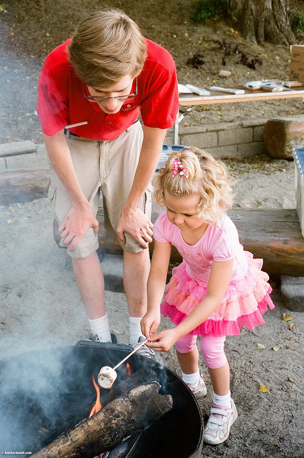 Katie making s'mores at Lake Arrowhead