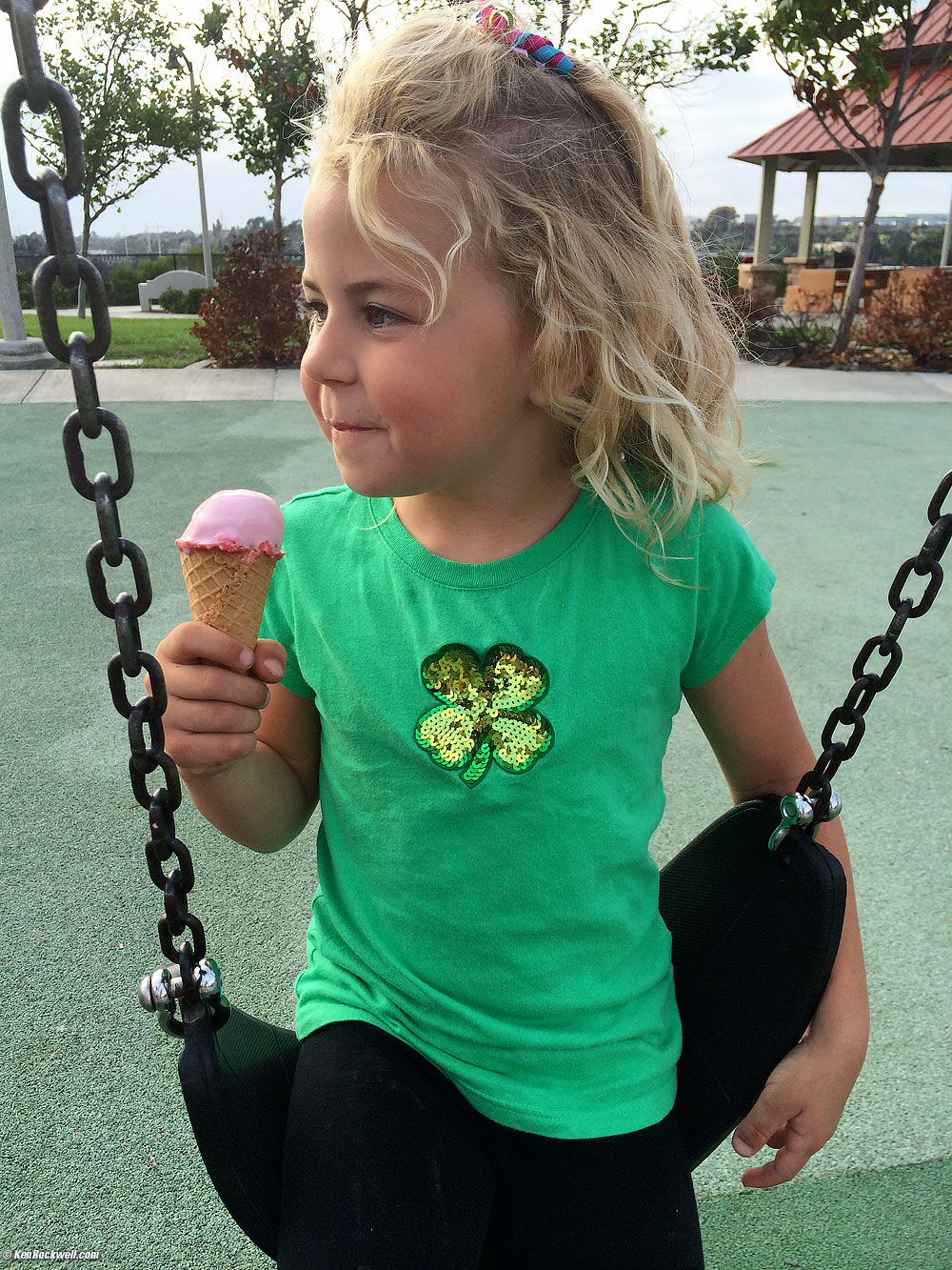 Katie runs for the ice cream truck, 6 PM