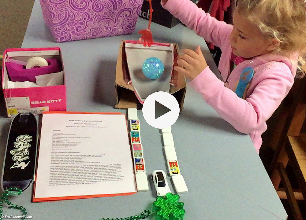 Katie demonstrates her Rube Goldberg device
