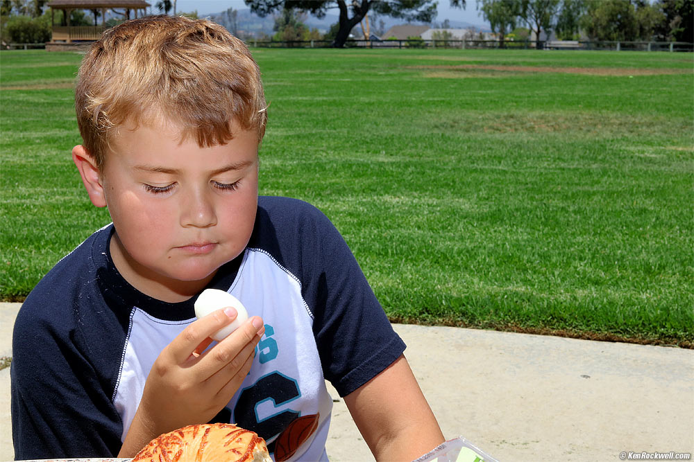 Ryan contemplates his egg