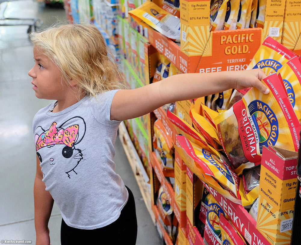 Katie shops for beef jerky. 