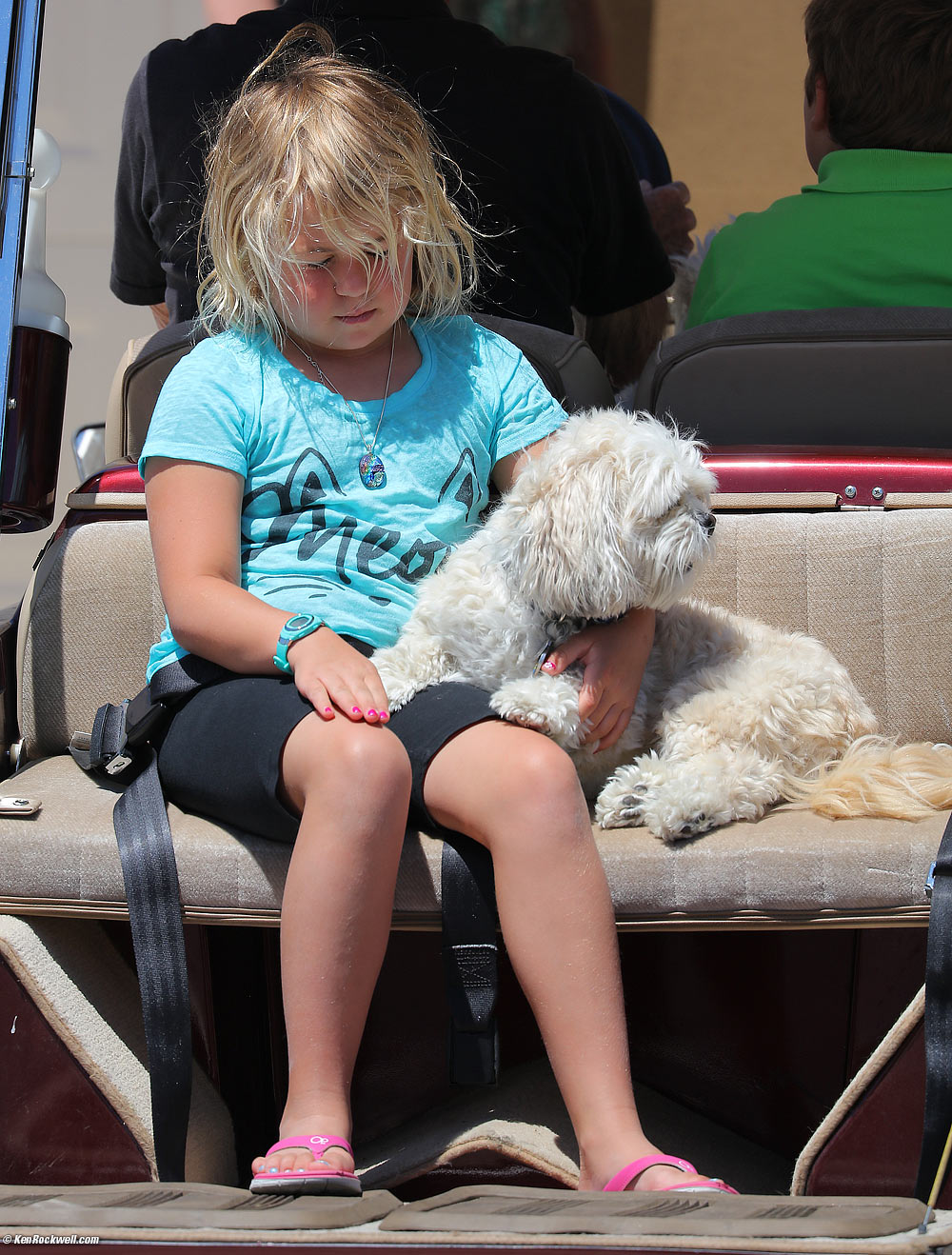 Katie and Sasha on Pops' golf cart