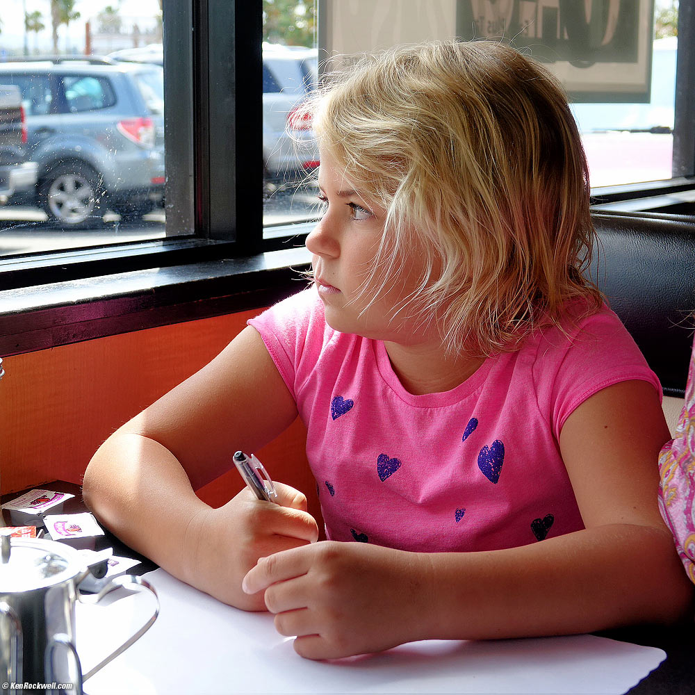 Katie draws at breakfast