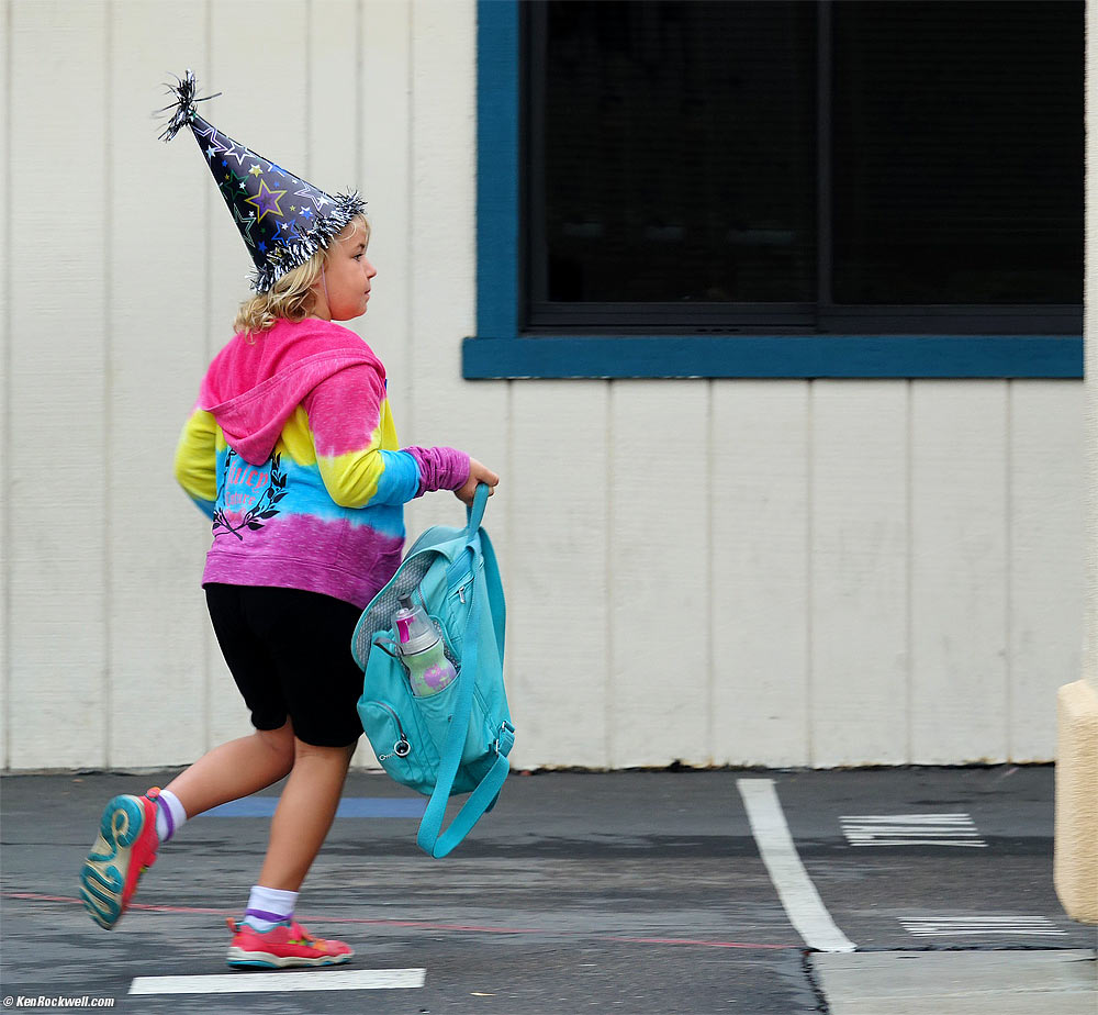 Katie goes to school in her birthday suit