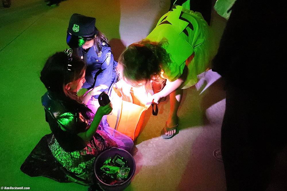 Katie and the girls checking out their loot while still in the field