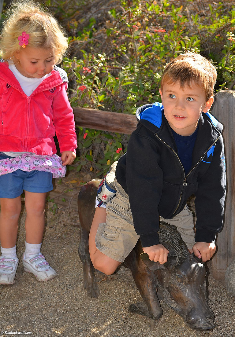 Ryan rides the brass warthog at The Living Desert Museum.