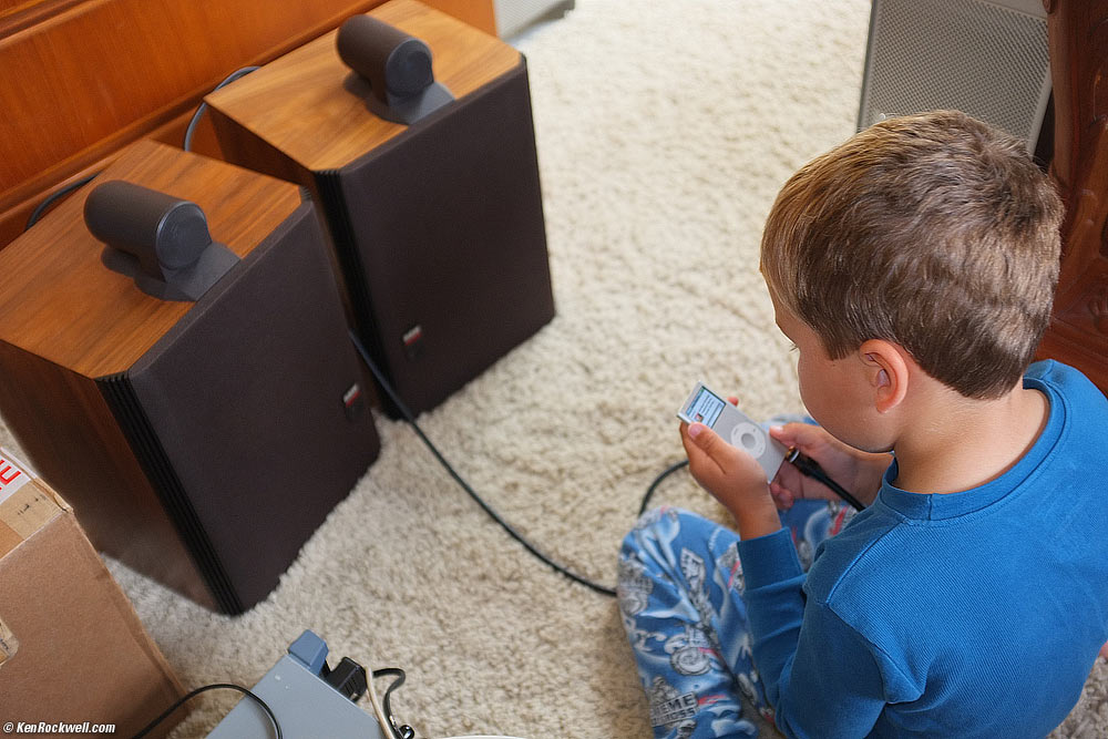 Ryan discovers that an iPod plays directly into speakers without needing any additional amplification!