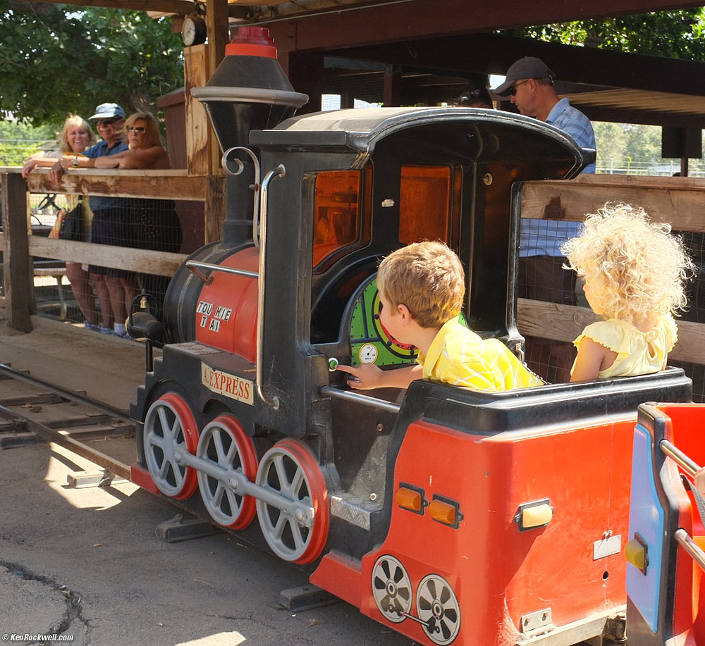 Ryan pushes the green button on the choo-choo train