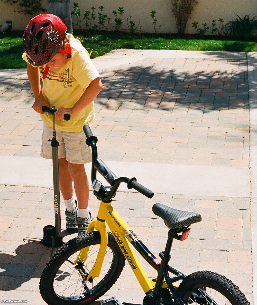 Ryan pumps his tires.