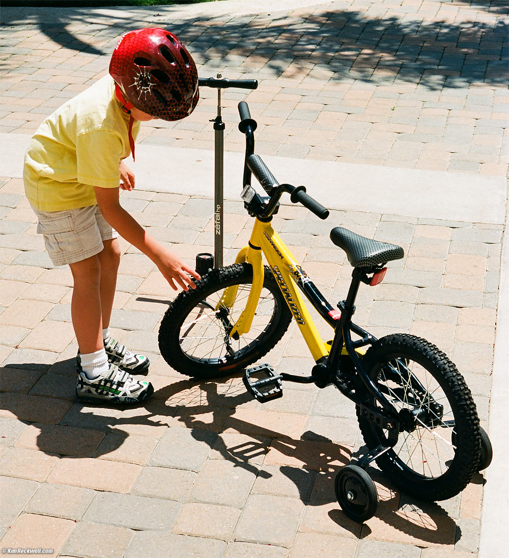 Ryan checks his tires.