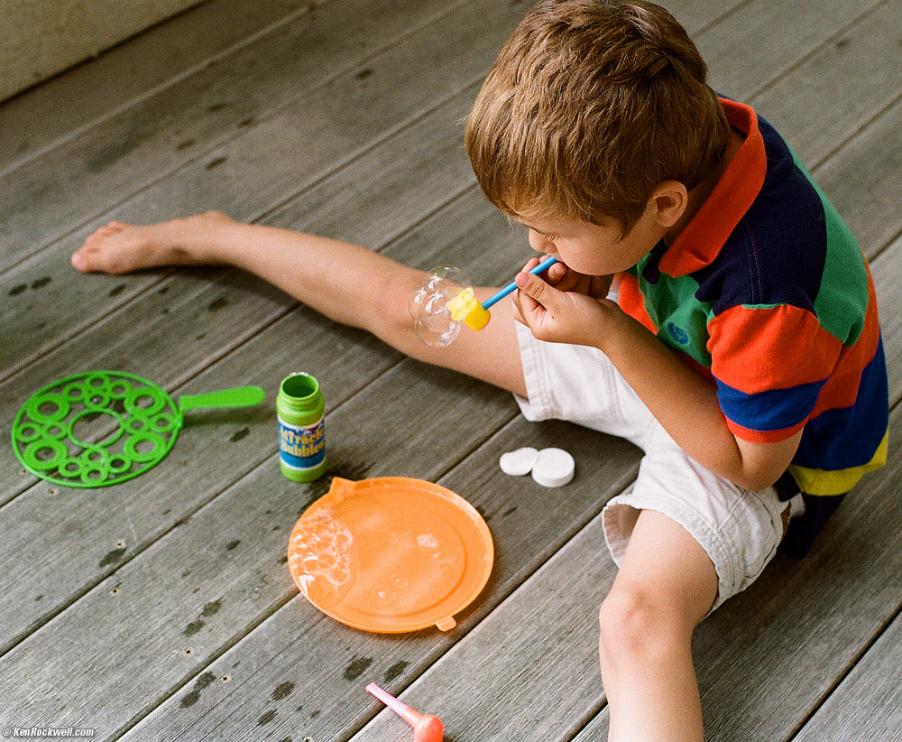 Ryan blowing bubbles.