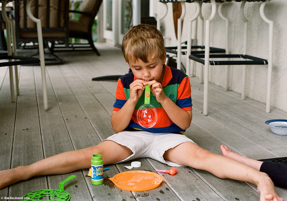 Ryan blowing bubbles.