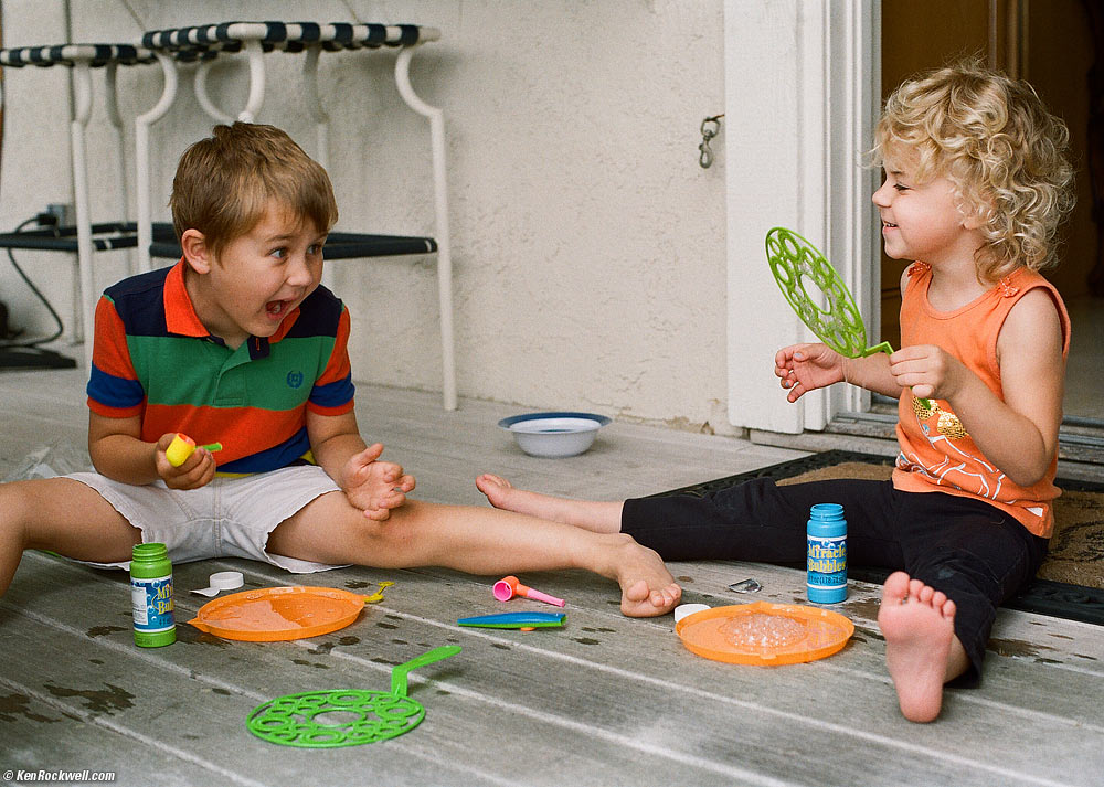 Ryan blowing bubbles.