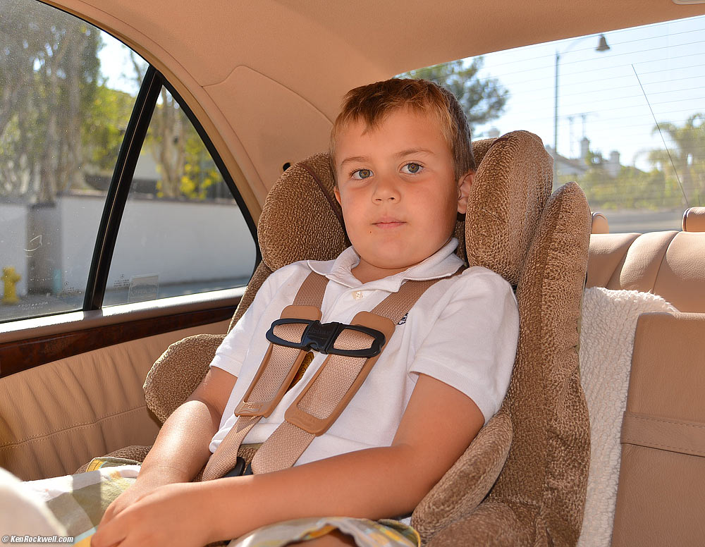 Ryan all strapped-in in the back of the Mee.