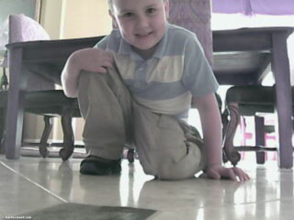 Ryan as snaped by Dad with the remote infra-red camera of the Brookstone Robot Rover.