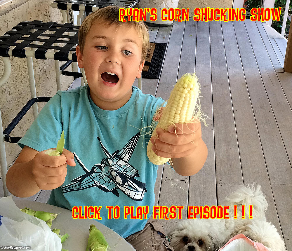 Ryan at Noni's enjoying the corn he expertly shucked