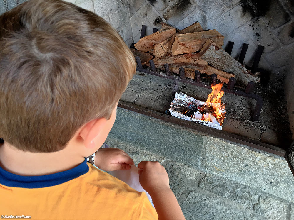 Ryan likes the fire Dada started with a magnesium fire starter
