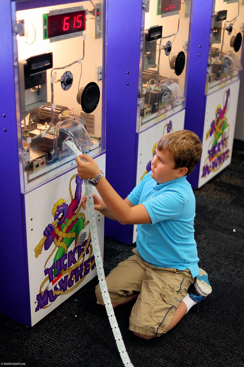 Ryan counts his prize tickets. 