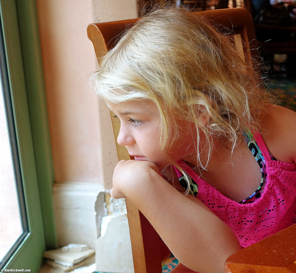 Katie checks out the fish at breakfast.