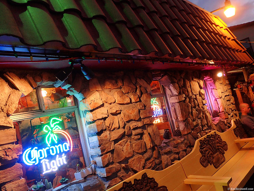 Mexican restaurant exterior at night