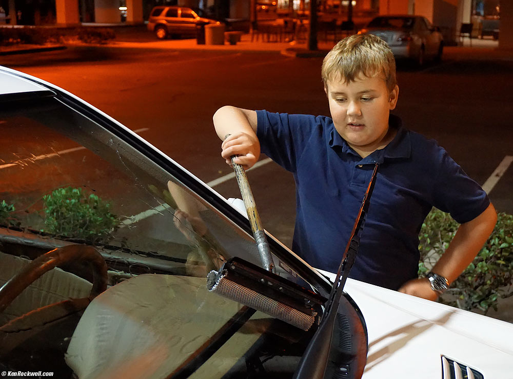 Ryan washes Dad's windows in Del Mar