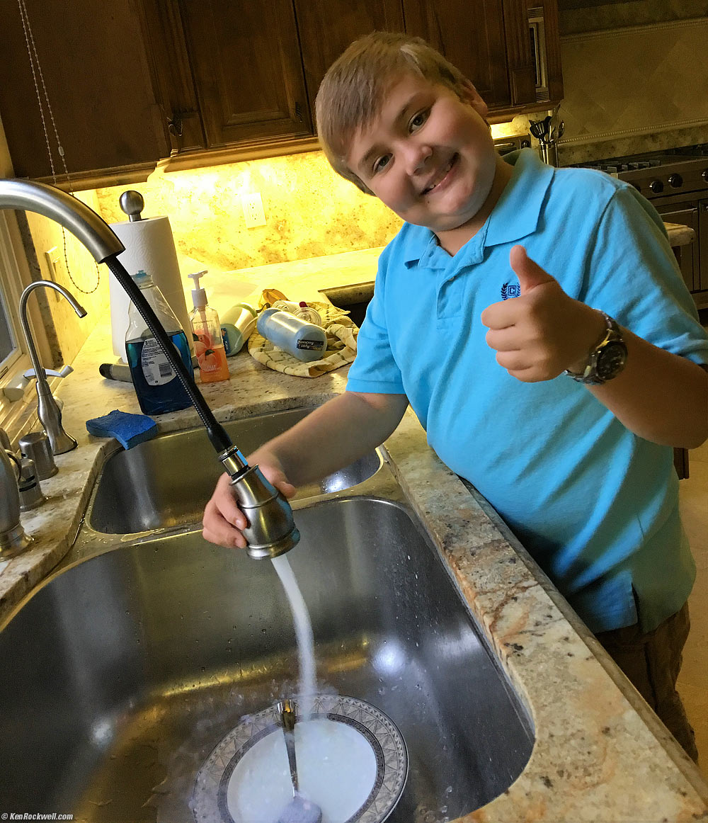 Ryan cleans up after breakfast