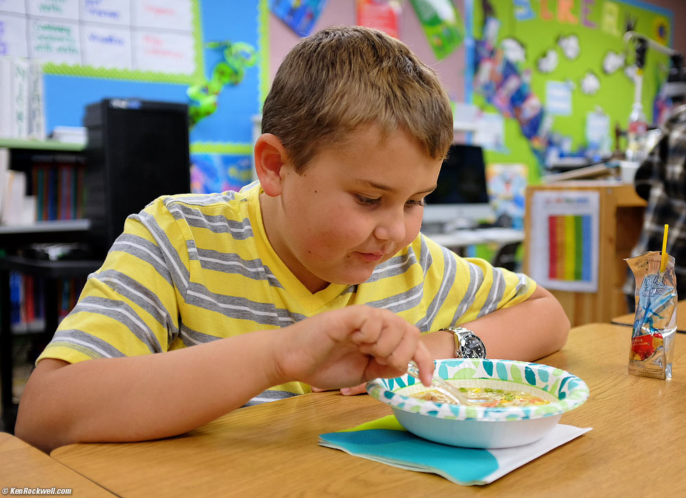 Ryan enjoys the stone soup they made at school.