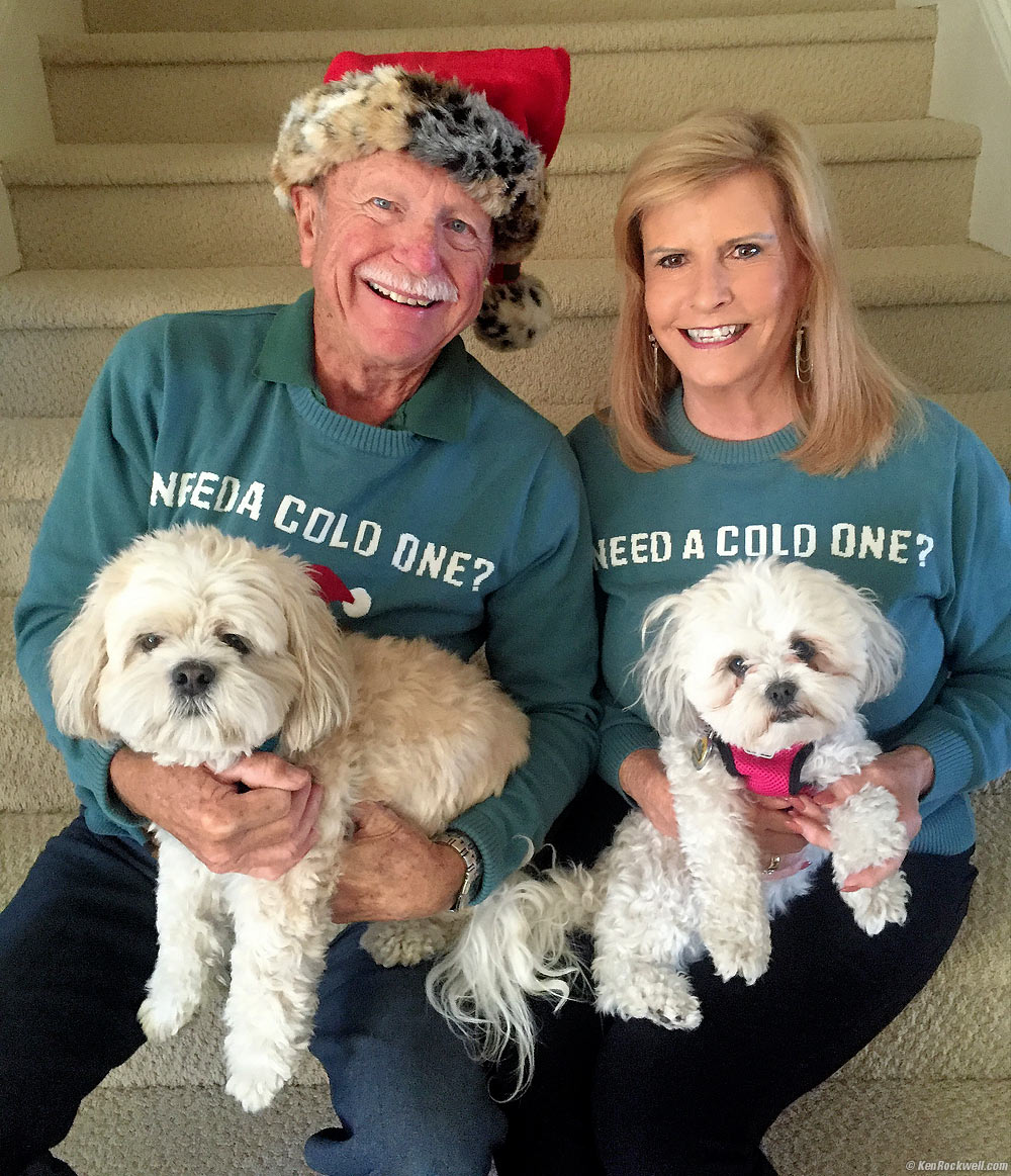 Noni and Pops with the dogs at Christmas.