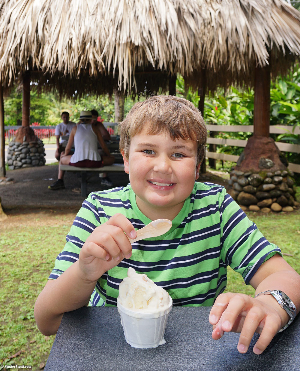 Ryan and Dad by the giant Willie Nelson guitar at Charley's Restaurant and Saloon, Paia, Maui