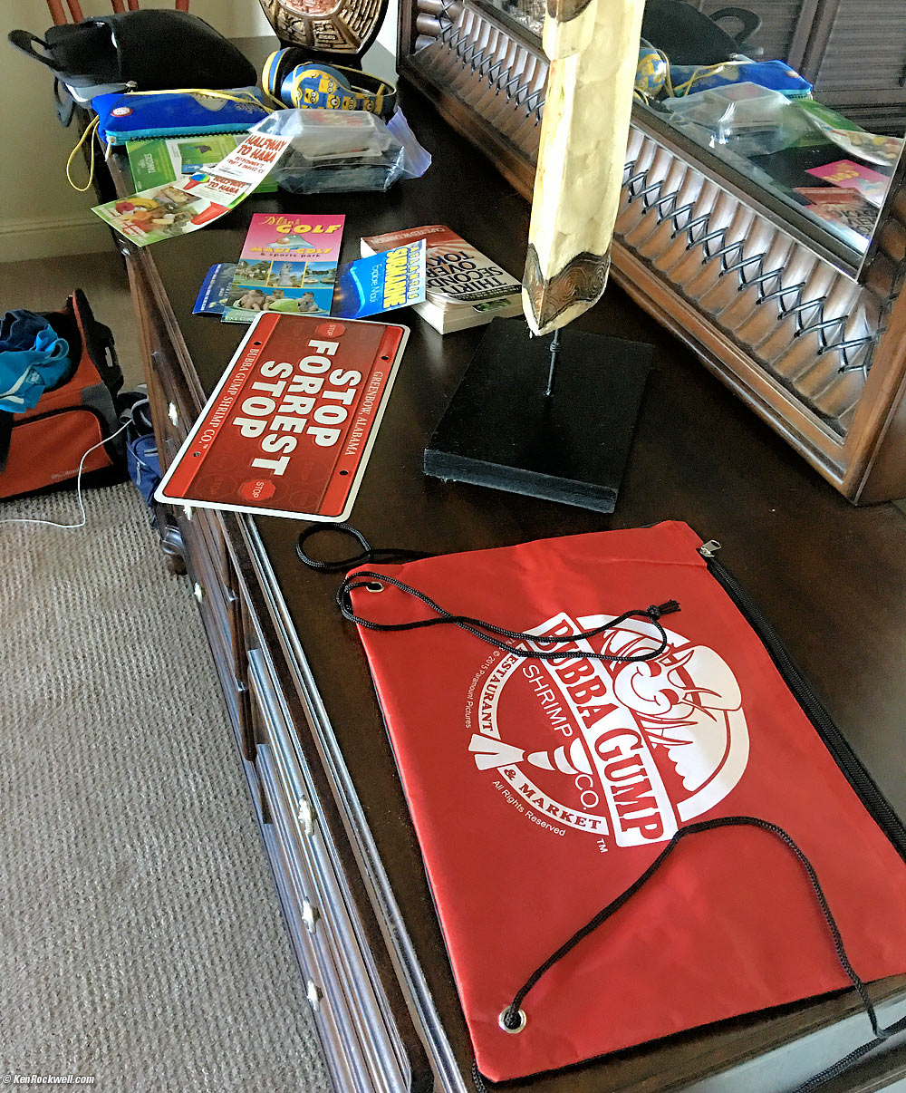 Ryan's goodie haul from Bubba Gump Shrimp