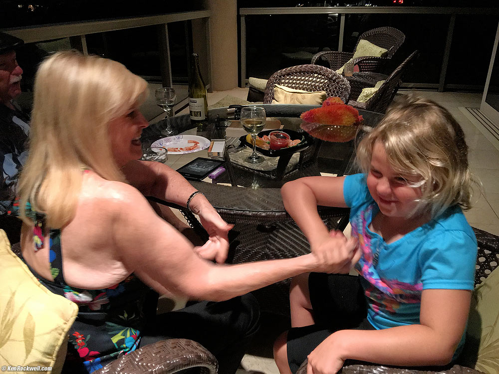 Katie challenges Noni to an arm wrestle