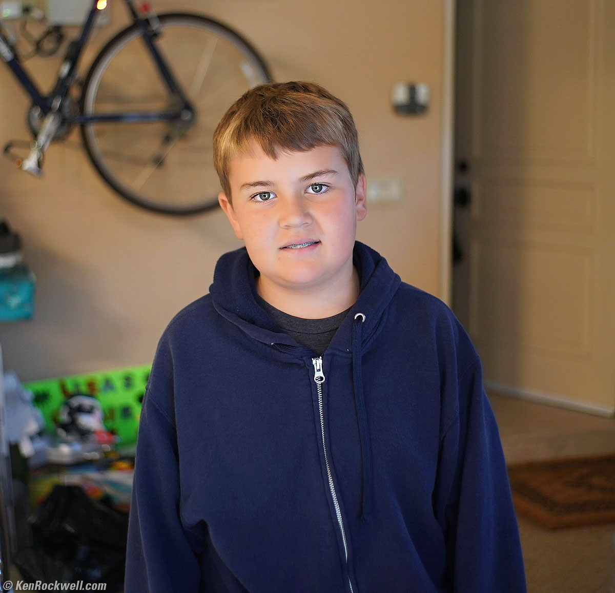 Ryan in the garage on his way to school