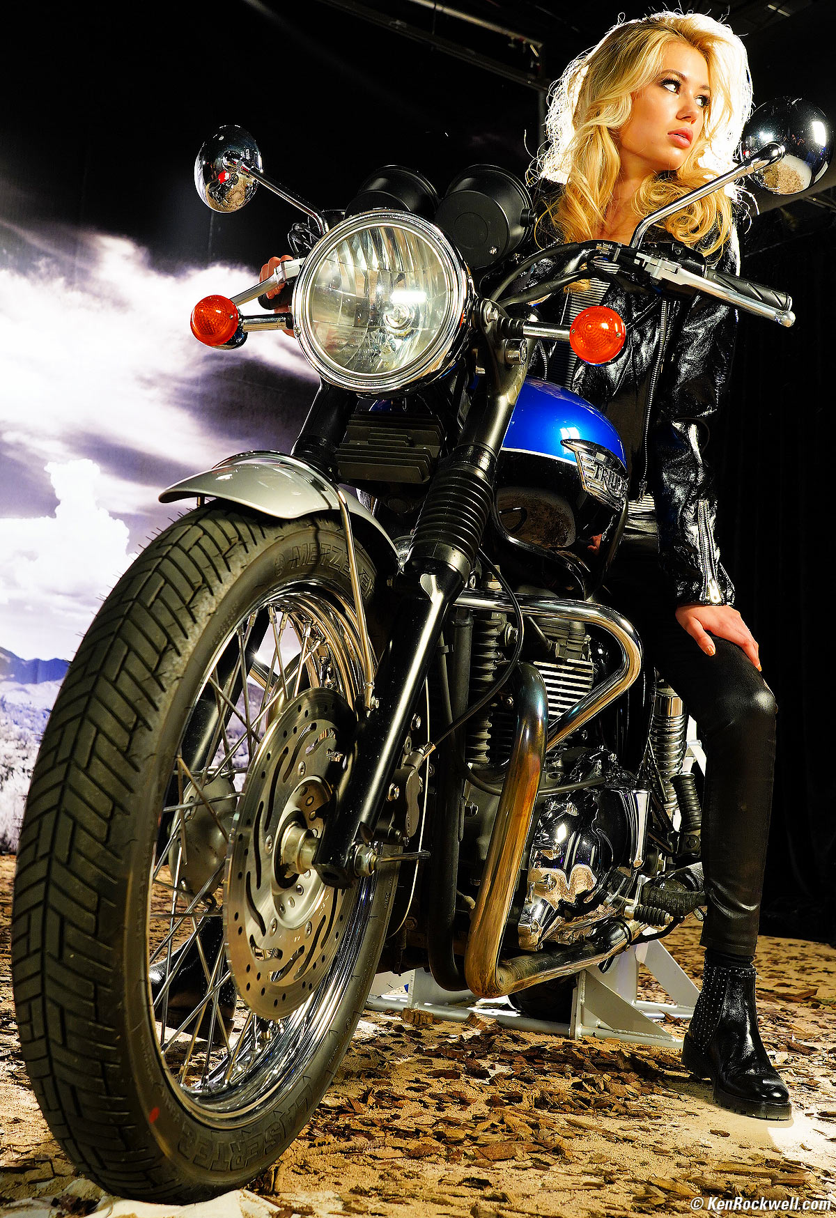 Girl Stopped on Motorcycle in the Desert