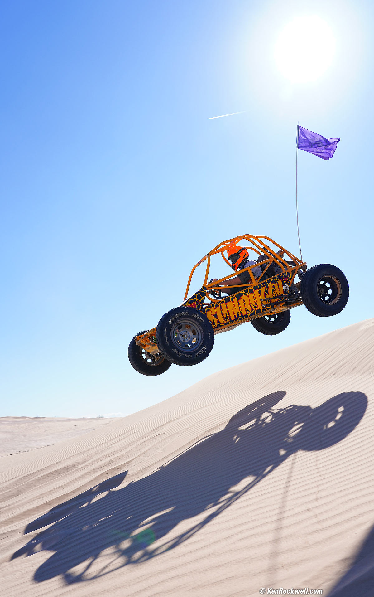 Dune Buggy Flying over Dunes, Nellis Dunes Nevada