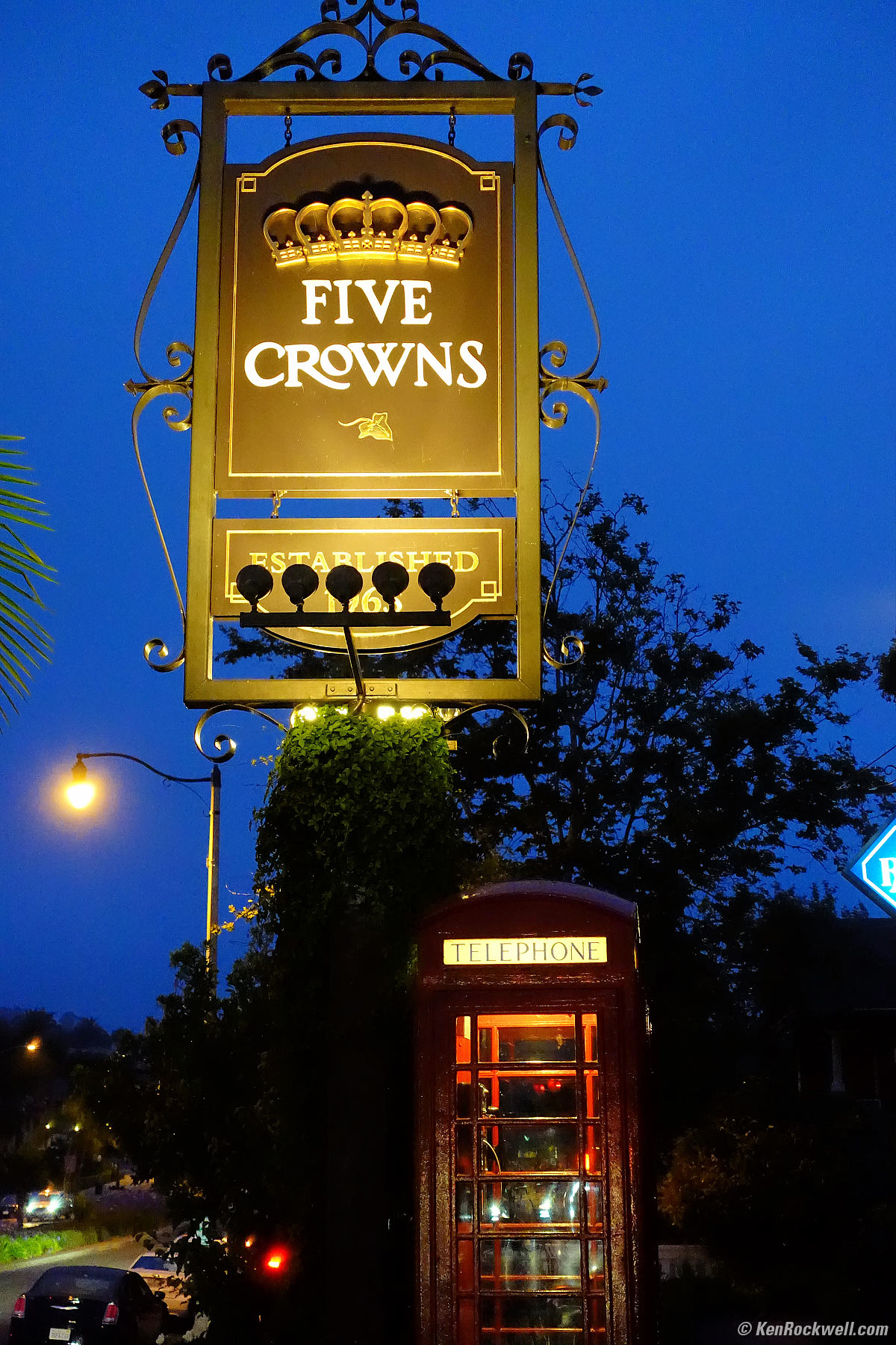 Red Key outside Five Crowns signat night