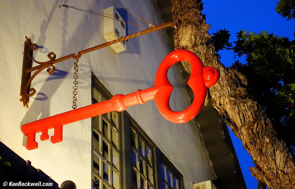 Red Key outside Five Crowns at night