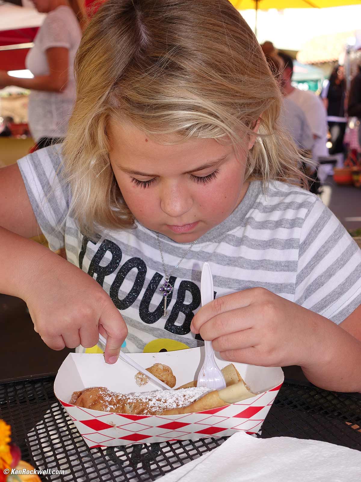 Katie enjoys a crepe 